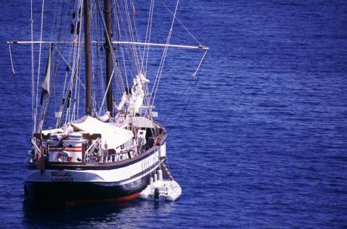 Eolie Islands, Sicily, Italy: Vulcano - a yacht off the coast